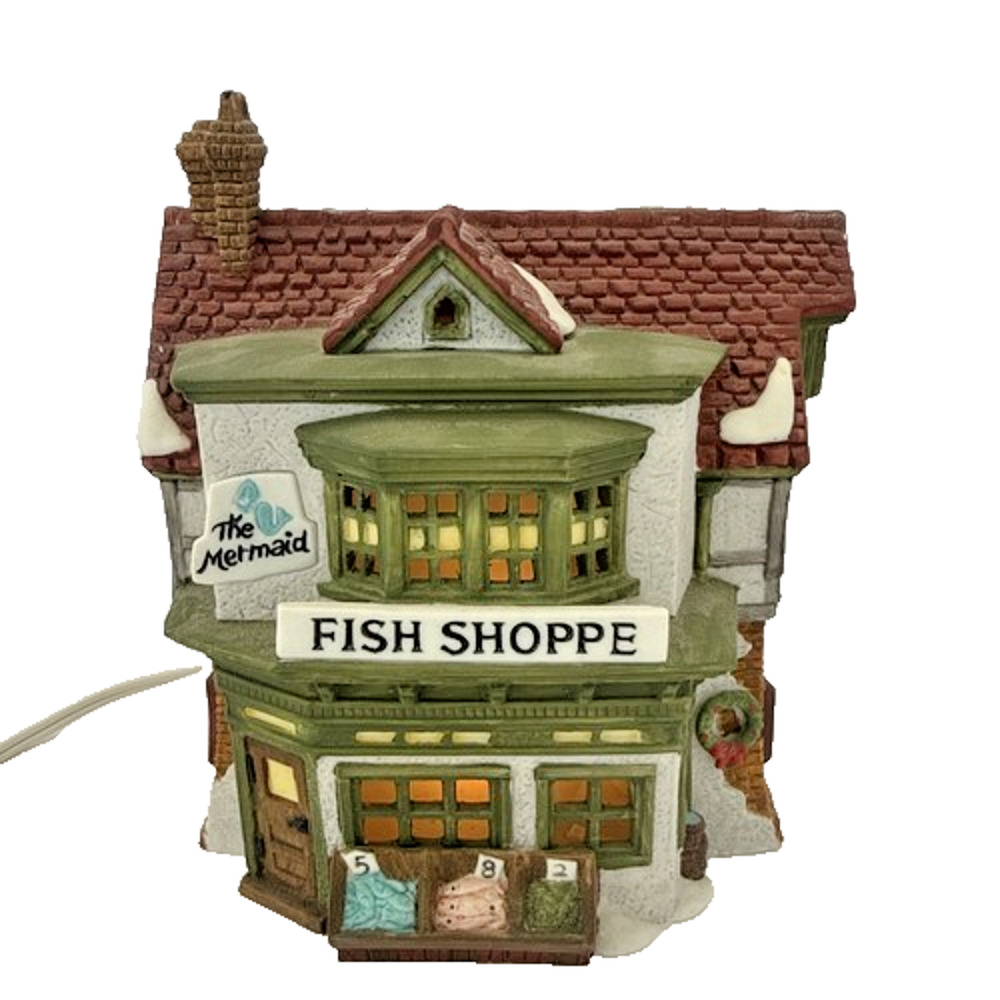 Dept 56 The Mermaid Fish Shoppe 1988 Dickens Village Series 5926-9 W/LIGHT